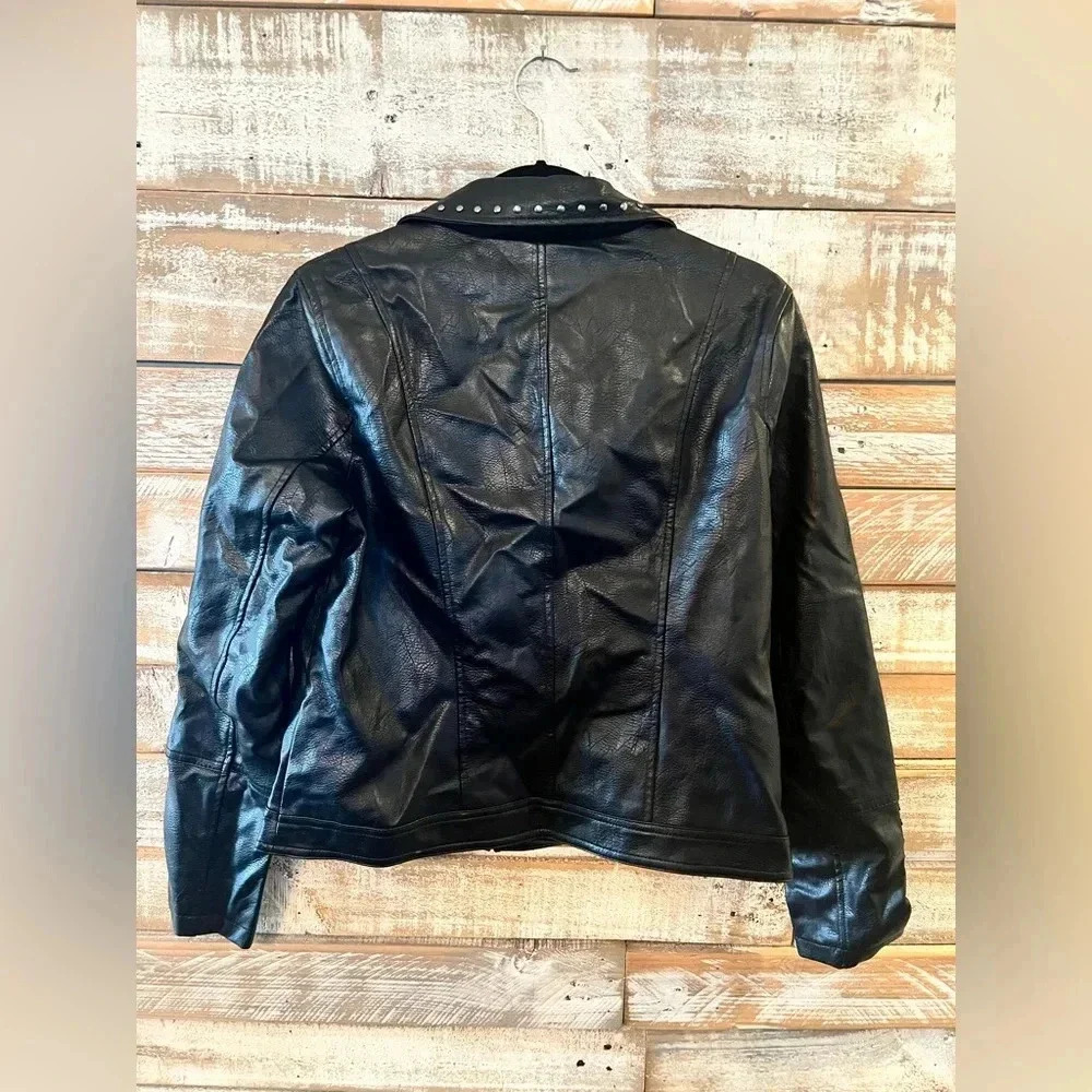 a.n.a Moto Jacket Womens Medium Black Excellent Studded Faux Leather Biker Zip - Picture 2 of 2